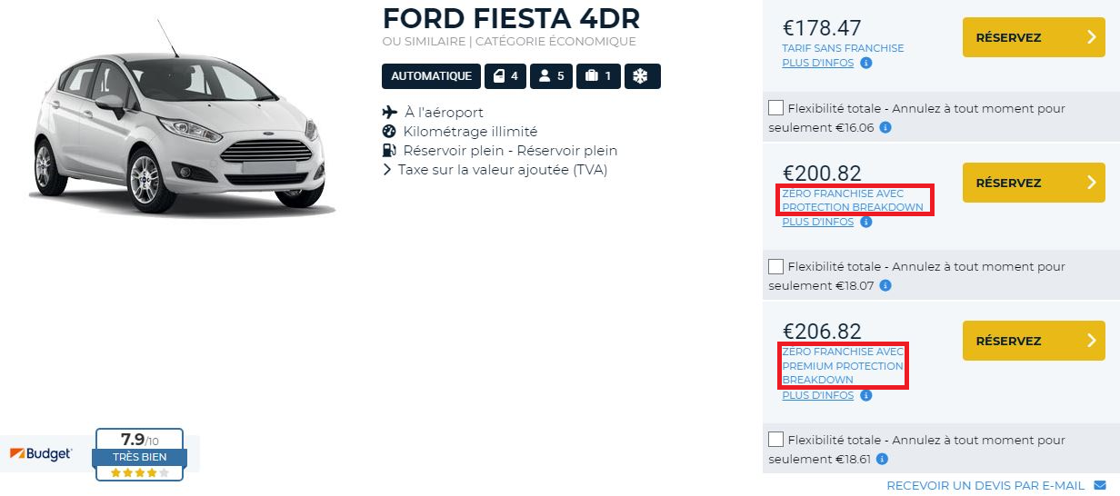 Zéro franchise avec protection Breakdown Zéro franchise avec protection Breakdown